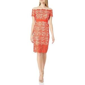 NEW Jax Dress Size 14 Short Sleeve Lace Mesh Sheath Bright Colors Knee Length